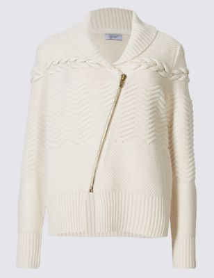 Collared Neck Cable Knitted Cardigan